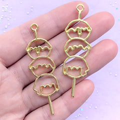 Japanese Food Open Bezel Charm | Takoyaki Skewer Deco Frame for UV Resin Craft | Kawaii Jewelry Supplies (2 pcs / Yellow Gold / 16mm x 56mm)