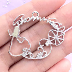 Princess Open Backed Bezel | Snow White Charm | Fairytale Deco Frame for UV Resin Filling | Kawaii Jewellery Supplies (1 piece / Silver / 38mm x 33mm)