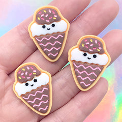 Ice Cream Shaped Sugar Cookie Resin Cabochon | Dollhouse Miniature Sweet Deco | Mini Food Craft | Kawaii Jewelry Making (3 pcs / 22mm x 30mm)
