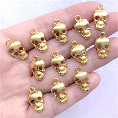 Small Skull Charm | Skeleton Head Pendant | Halloween Jewelry Supplies (12 pcs / Gold / 10mm x 16mm)