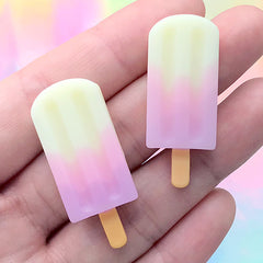 Tri-Color Ice Pop Cabochons | Miniature Popsicle Embellishments | Fake Food Jewelry Making | Kawaii Decoden (2 pcs / 15mm x 38mm)