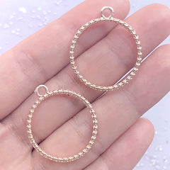Circle Open Backed Bezel for UV Resin Filling | Round Deco Frame with Beaded Border | Geometric Jewelry DIY (2 pcs / Rose Gold / 25mm x 28mm)
