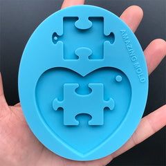 Heart and Puzzle Silicone Mold | Autism Awareness Keychain Making | Resin Jewellery DIY | Resin Crafts (64mm x 60mm)