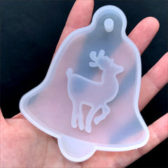 Jingle Bell Ornament with Reindeer Silicone Mold | Resin Shaker Charm DIY | Christmas Craft Supplies (78mm x 93mm)
