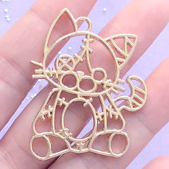 Patchwork Kitty Plush Toy Open Bezel | Kawaii Patched Cat Deco Frame for UV Resin Filling | Creepy Cute Jewelry DIY (1 piece / Gold / 35mm x 45mm)