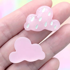 Rainy Day Cabochon | Raining Cloud Decoden Pieces | Kawaii Jewelry Supplies (3 pcs / Pink / 27mm x 19mm)