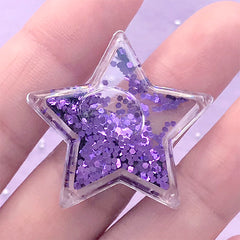 DEFECT Glittery Star Shaker Cabochon | Kawaii Resin Shaker Charm | Decoden Piece | Phone Case Decoration (1 piece / Purple / 34mm x 33mm)