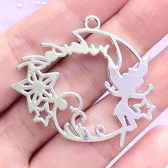 Fairy Open Bezel Charm | Faery Pendant | Fairytale Deco Frame for UV Resin Filling | Kawaii Craft Supplies (1 piece / Silver / 42mm x 38mm)