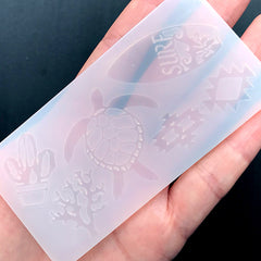 Beach Silicone Mold (6 Cavity) | Surf Board Sea Turtle Coral Mold | Soft Clear Mold for UV Resin | Epoxy Resin Mould Supplies
