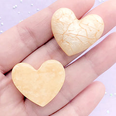 CLEARANCE Kawaii Cracked Puffy Heart Cabochon in Pearlescent Color | Resin Embellishment with Marble Pattern | Phone Case Decoden (2 pcs / Yellow / 27mm x 24mm)