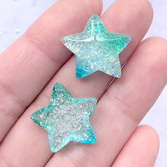 Glittery Star Cabochons | Kawaii Decoden Cabochon with Glitter | Phone Case Deco (Blue Green / 3 pcs / 20mm x 19mm)