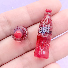 CLEARANCE Miniature Soft Drink Bottle in 3D | 1:6 Scale Dollhouse Soda | Doll House Beverage | Kawaii Jewellery Supplies (2 pcs / Red / 10mm x 33mm)