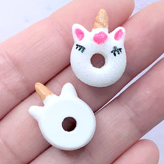 Miniature Unicorn Donut Cabochons | Dollhouse Doughnut | Confection Embellishments | Kawaii Supplies (3 pcs / White / 16mm x 21mm)