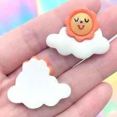 Sun and Cloud Resin Cabochons | Weather Embellishments | Kawaii Decoden Supplies (3 pcs / 32mm x 25mm)