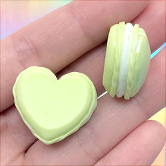 Miniature Macaron Cabochons | Heart Macaroon Embellishments | Decoden Phone Case DIY | Kawaii Sweet Deco (2 pcs / Yellow Green / 25mm x 22mm)