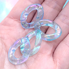 Iridescent Plastic Chain Links | Chunky Open Links | Acrylic Jewelry Supplies | Clutch Bag Chain DIY | Kawaii Accessory Making (4 pcs / AB Blue / 17mm x 23mm)