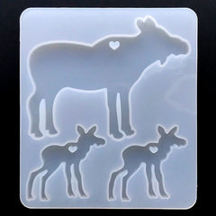 Reindeer Without Antlers Silicone Mold (3 Cavity) | Deer Family Mould | Mother and Child Jewelry DIY | Resin Craft Supplies