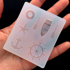 Nautical Silicone Mold (7 Cavity) | Anchor Ship Wheel Boat Life Buoy Starfish Mold | Decoden Cabochon Mold | Resin Craft Supplies