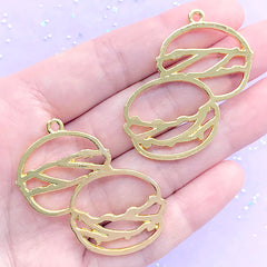 Hamburger Open Bezel Charm | Fast Food Deco Frame for UV Resin Filling | Kawaii Jewelry Supplies (2 pcs / Gold / 40mm x 41mm)