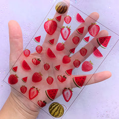 Strawberry Watermelon Clear Film Sheet | Fruit Embellishment for Resin Decoration | Epoxy Resin Inclusions | UV Resin Art Supplies