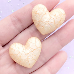CLEARANCE Kawaii Cracked Puffy Heart Cabochon in Pearlescent Color | Resin Embellishment with Marble Pattern | Phone Case Decoden (2 pcs / Yellow / 27mm x 24mm)
