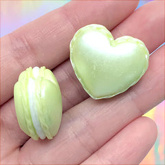 Miniature Macaron Cabochons | Heart Macaroon Embellishments | Decoden Phone Case DIY | Kawaii Sweet Deco (2 pcs / Yellow Green / 25mm x 22mm)