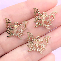 Small Filigree Butterfly Charm | Lace Butterfly Deco Frame | Insect Open Bezel | Kawaii Jewelry Supplies (3 pcs / Gold / 18mm x 14mm)