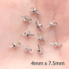 Silver Eye Pins with Cap | Glue On Eye Bails with Hook | T Pin with Loop | Pendant Making | Jewelry Findings (25 pcs / Silver / 4mm x 7.5mm)