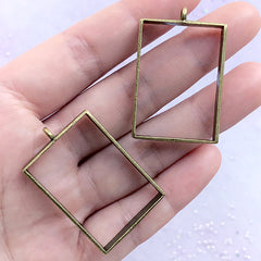 Rectangular Deco Frame for UV Resin Filling | Rectangle Open Back Bezel Pendant (2 pcs / Bronze / 25mm x 39mm)