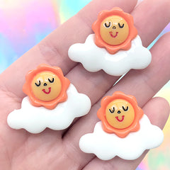 Sun and Cloud Resin Cabochons | Weather Embellishments | Kawaii Decoden Supplies (3 pcs / 32mm x 25mm)