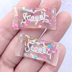 Candy Cabochon with Fake Sugar Strand Sprinkles | Kawaii Embellishments | Sweet Decoden Supplies (2 pcs / 18mm x 34mm)