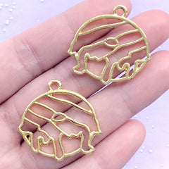 Drippy Donut Open Bezel Charm | Food Pendant | Kawaii Sweet Deco Frame for UV Resin Jewellery DIY (2 pcs / Yellow Gold / 29mm x 28mm)