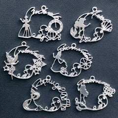 Fairytale Princess Open Bezel for UV Resin Craft | Mermaid Charm | Cinderella Pendant | Kawaii Fairytale Jewellery Supplies (6 pcs / Silver)