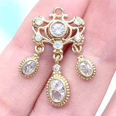Luxury Rhinestone Dangle Charm for Earring Making | Bling Bling Dangle Pendant | Jewellery DIY Supplies (1 piece / Gold / 14mm x 27mm)