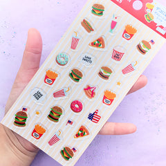 Fast Food Stickers | American Junk Food Stickers | Hamburger Pizza Donut French Fries Pancake Popcorn Soft Drink Sticker