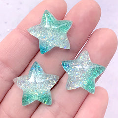 Glittery Star Cabochons | Kawaii Decoden Cabochon with Glitter | Phone Case Deco (Blue Green / 3 pcs / 20mm x 19mm)