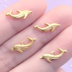 Dolphin Embellishment | Marine Life Floating Charm | Kawaii Resin Inclusions | Filling Materials for Resin Craft (4 pcs / Gold / 14mm x 5mm)