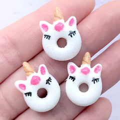 Miniature Unicorn Donut Cabochons | Dollhouse Doughnut | Confection Embellishments | Kawaii Supplies (3 pcs / White / 16mm x 21mm)