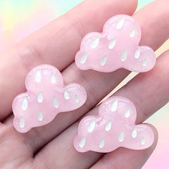 Rainy Day Cabochon | Raining Cloud Decoden Pieces | Kawaii Jewelry Supplies (3 pcs / Pink / 27mm x 19mm)