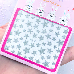 Silver Star Stickers with Glitter | Glittery Nail Designs | Embellishment for Resin Craft | Nail Art Deco