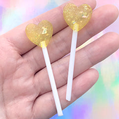 Faux Lollipop in Heart Shape | Fake Sweets Deco | Kawaii Jewelry Making | Decoden Phone Case DIY (2 pcs / Yellow / 18mm x 60mm)