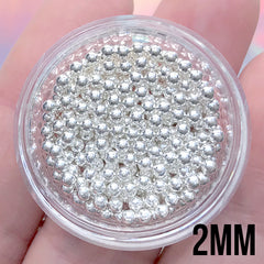 2mm Silver Metallic Beads | High Quality No Hole Beads for Nail Art | Fake Toppings for Miniature Sweet Making (10g)