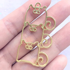 CLEARANCE Kawaii Animal Skewer Open Bezel Charm | Cute Pig Deco Frame for UV Resin Filling | Resin Jewellery DIY (1 piece / Gold / 25mm x 48mm)