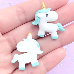 Decoden Cabochon Supplies | Kawaii Phone Case Deco | Unicorn Resin Cabochons | Slime DIY (2 pcs / Light Blue / 26mm x 28mm)