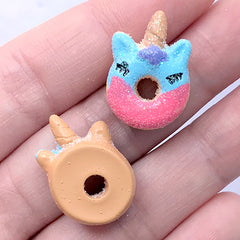 Miniature Unicorn Doughnut Cabochons | Dollhouse Donut | Faux Sweets | Decoden Phone Case DIY (3 pcs / Blue Pink / 16mm x 21mm)