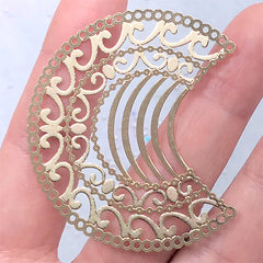 Ornate Embellishment in Moon Shape | Decorative Metal Accent Pieces | Resin Jewellery DIY (1 piece / 44mm x 50mm)