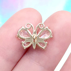 Rhinestone Butterfly Pendant | Sparkle Insect Charm | Bling Bling Jewellery Supplies (1 piece / Gold / 15mm x 11mm)