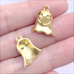 Ghost Charm | Creepy Cute Jewelry Supplies | Kawaii Halloween Craft (6 pcs / Gold / 14mm x 18mm)