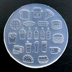 Fast Food and Drink Silicone Mold (21 Cavity) | Bread Pizza Hamburger Taco Waffle Hot Dog Soft Drink Beer Soda Can Mould for Resin Art