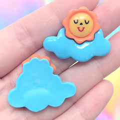 Kawaii Sun and Cloud Decoden Cabochons | Sunny Day Embellishments | Hair Bow Center (3 pcs / 32mm x 25mm)